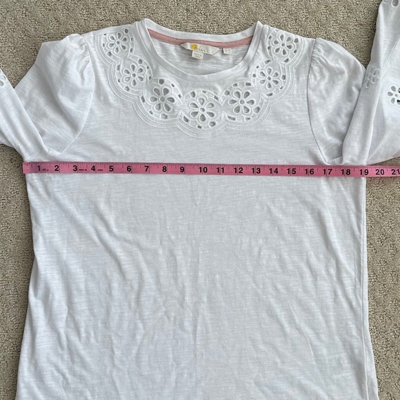 Boden Broderie Insert Long Sleeve Jersey Top White 6 Embroidered Preppy Cut-Out - Picture 15 of 15